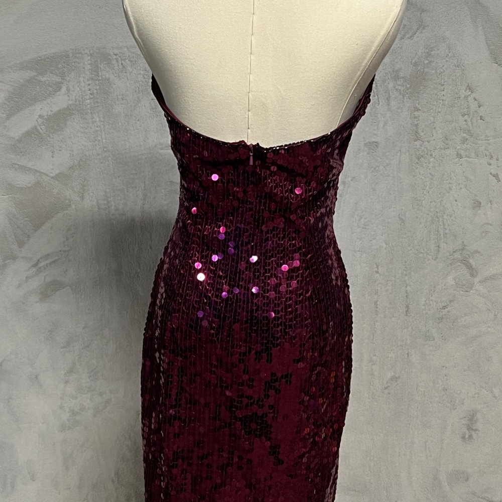 NITELINE DELLA ROUFOGALI‎ Vintage Sequin Halter Dress Burgundy Magenta Size 6 - Picture 2 of 7